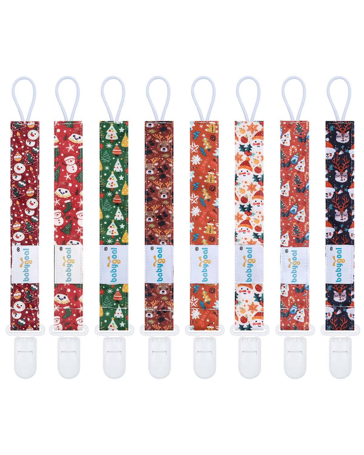 babygoal Christmas pacifier clip with festive design keeps pacifier within reach.
