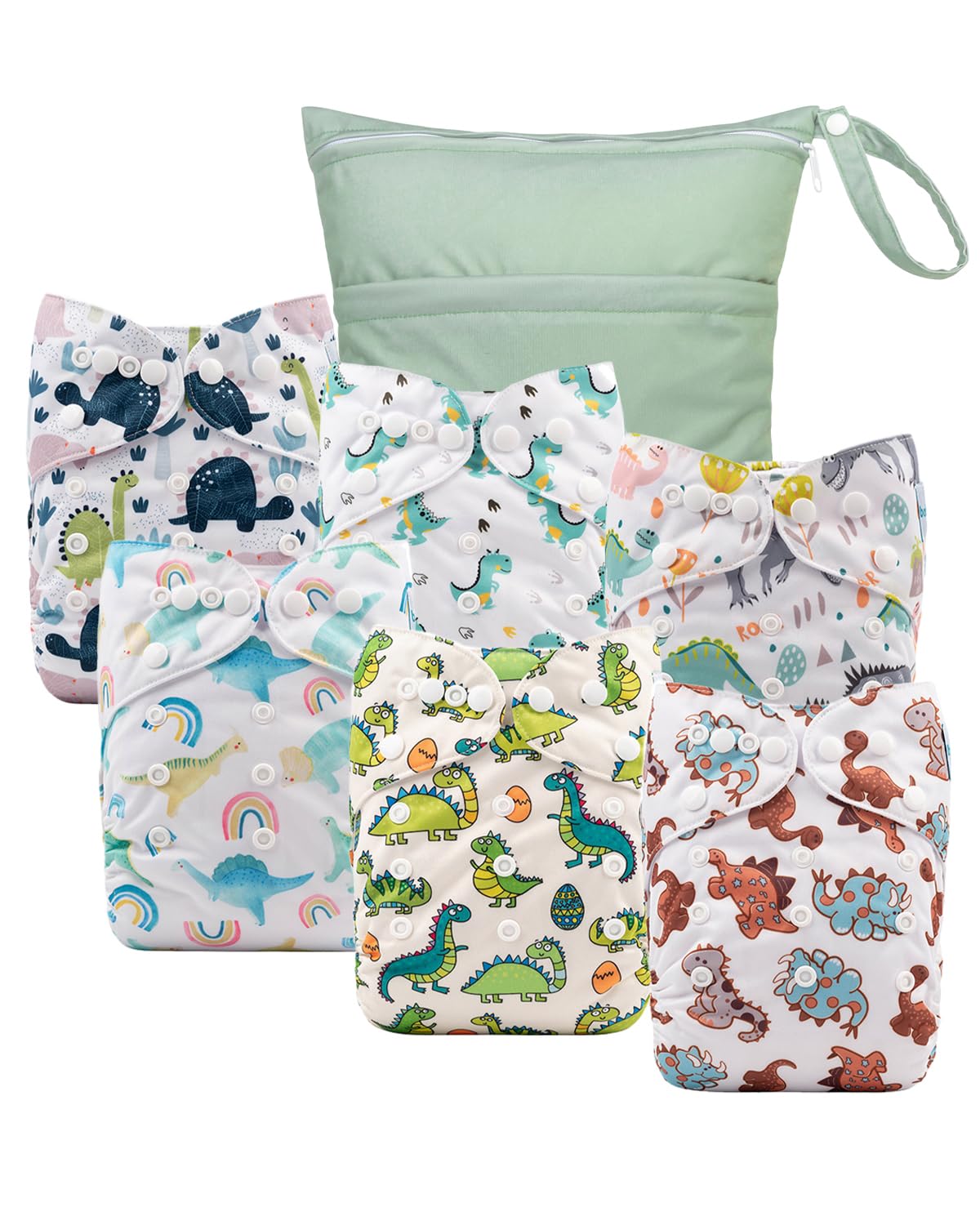 Babygoal cloth diaper covers 6-pack displayed; adjustable sizing for growing babies.