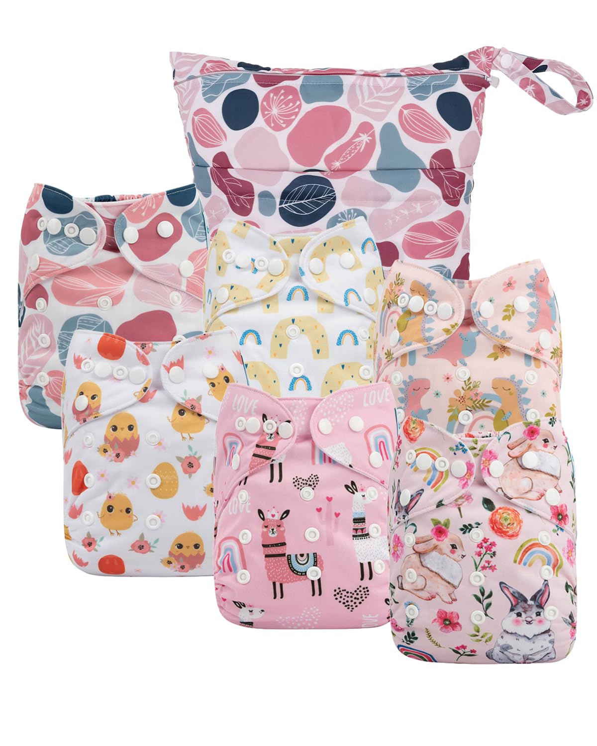 Babygoal diaper covers 6-pack with adjustable snaps for a growing baby.