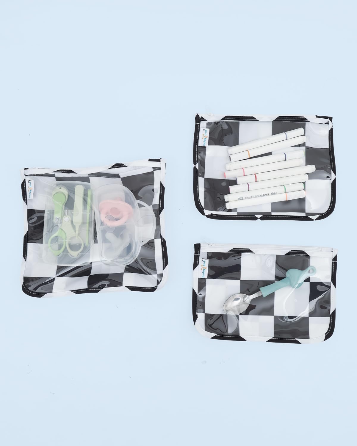 babygoal easy-clean clear bags ready for next outing after a wipe down