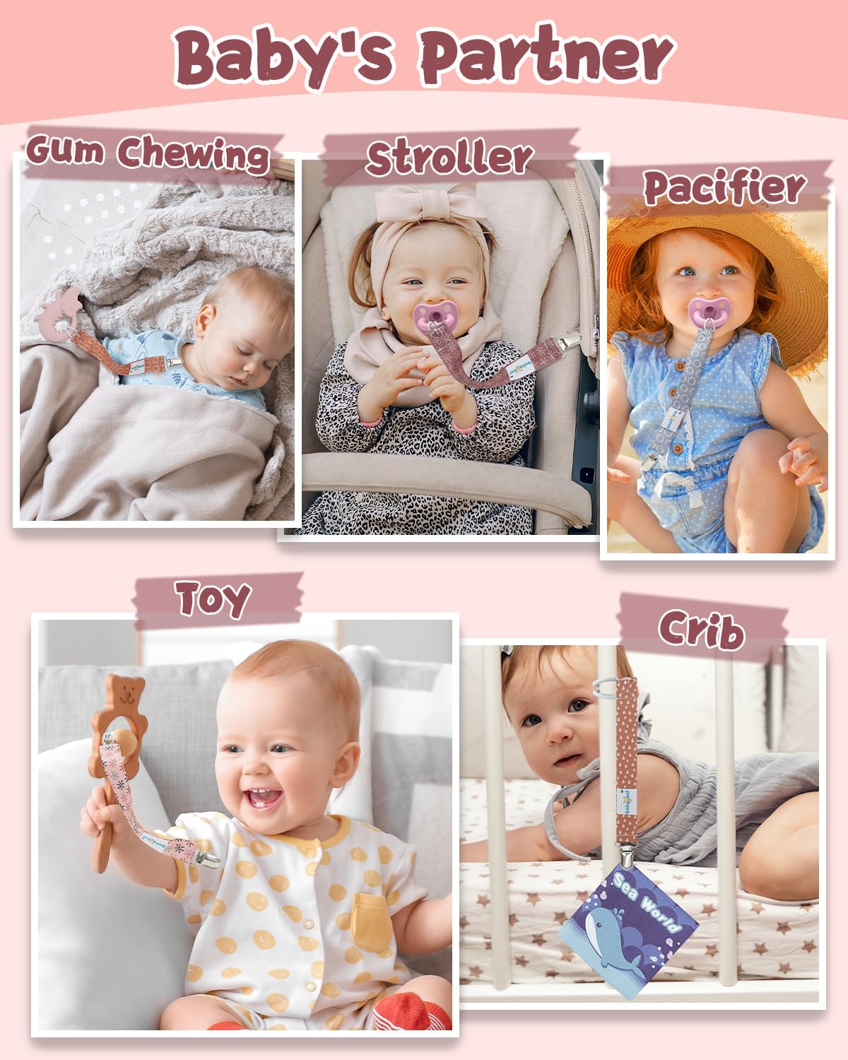 Babygoal elastic loop design helps attach to fabric and bibs