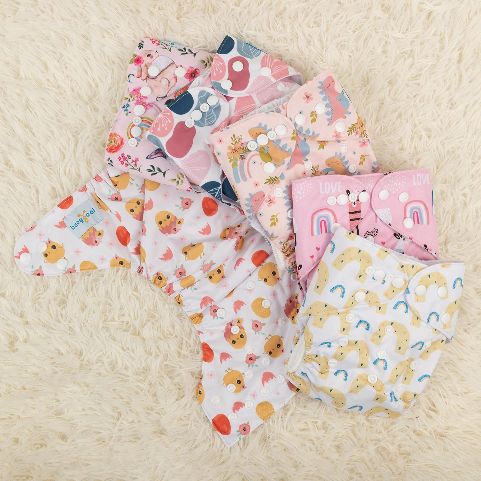 Babygoal leg gussets prevent leaks with snug waist and leg elastic.