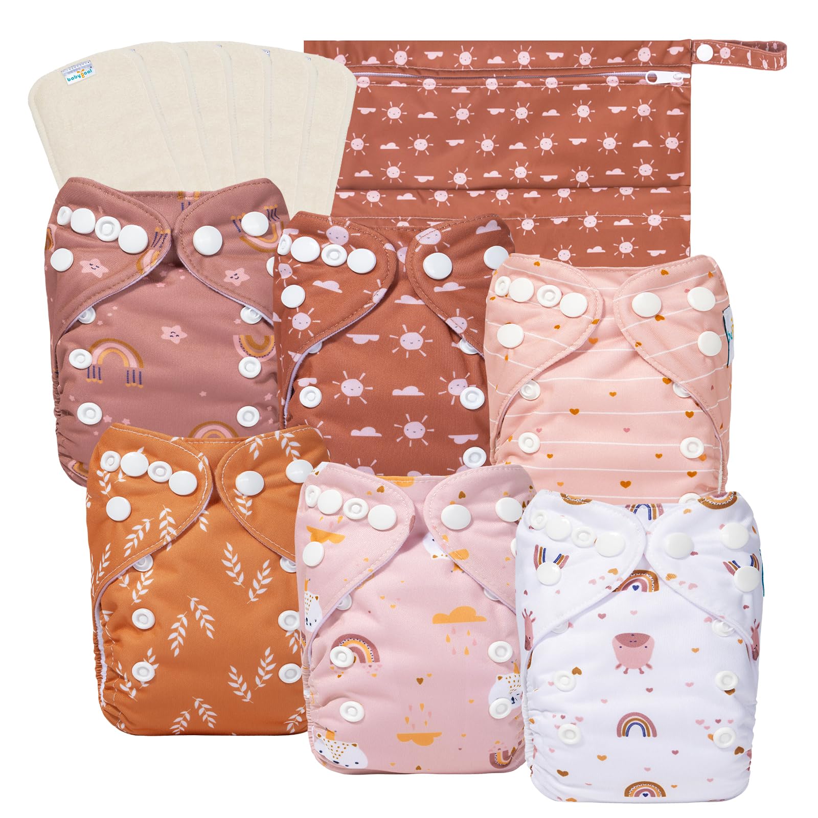 Babygoal newborn cloth diaper cover with adjustable snaps for a snug, growing fit.