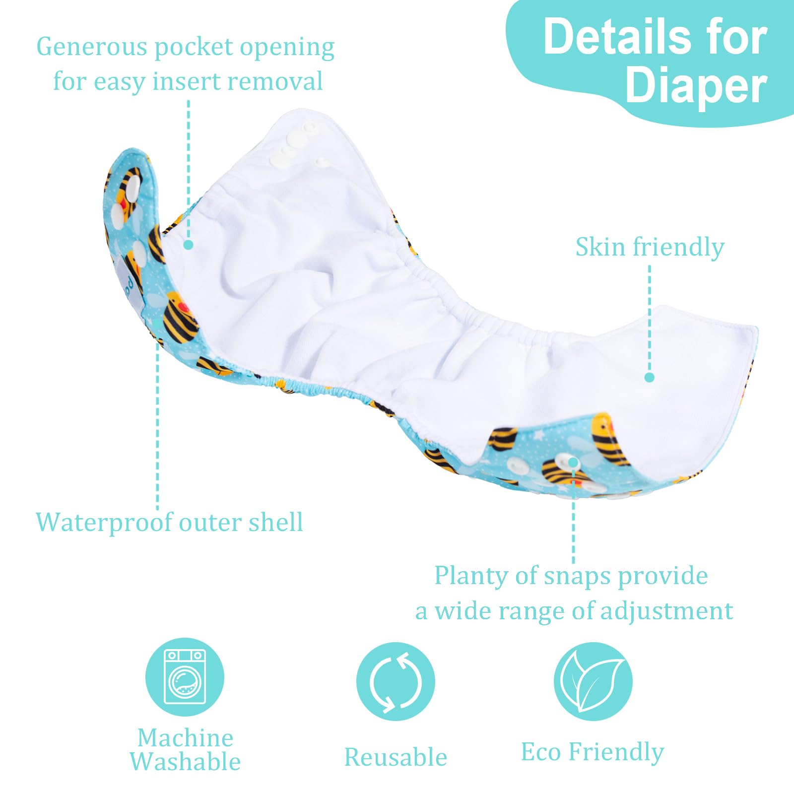Babygoal diaper covers six-pack with adjustable snaps for growing newborns.