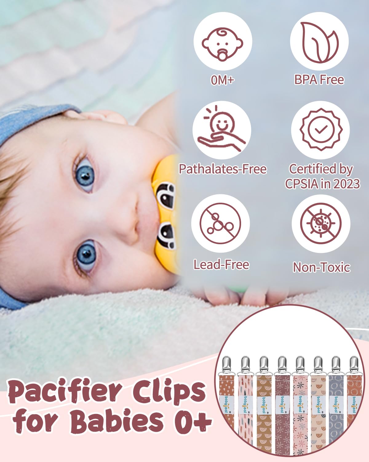 Babygoal pacifier clip with metal teeth offers secure grip on clothing