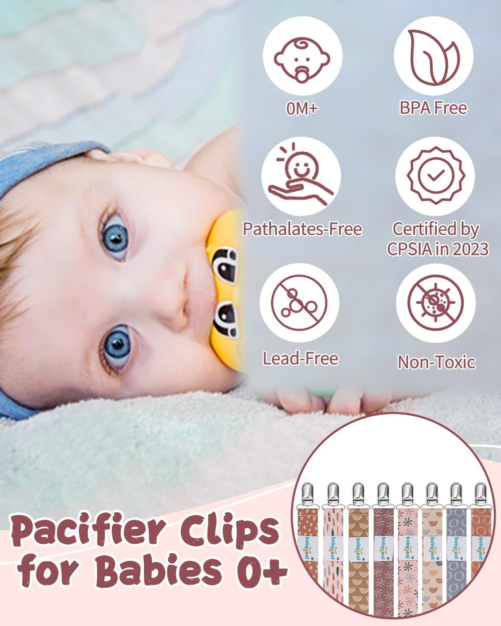 Babygoal pacifier clip with metal teeth offers secure grip on clothing