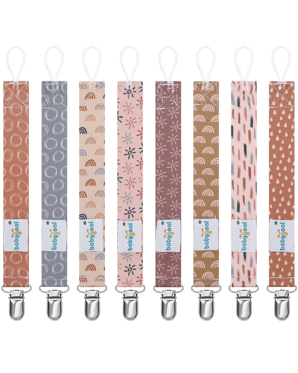 Babygoal Rainbow Pacifier Clips eight-pack keeps pacifiers clean and close for baby