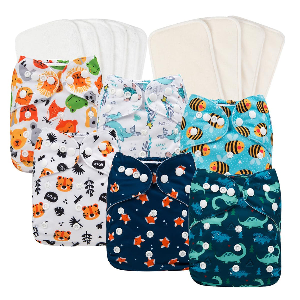 babygoal reusable cloth diapers 6-pack with adjustable size fits 7-33 lb.