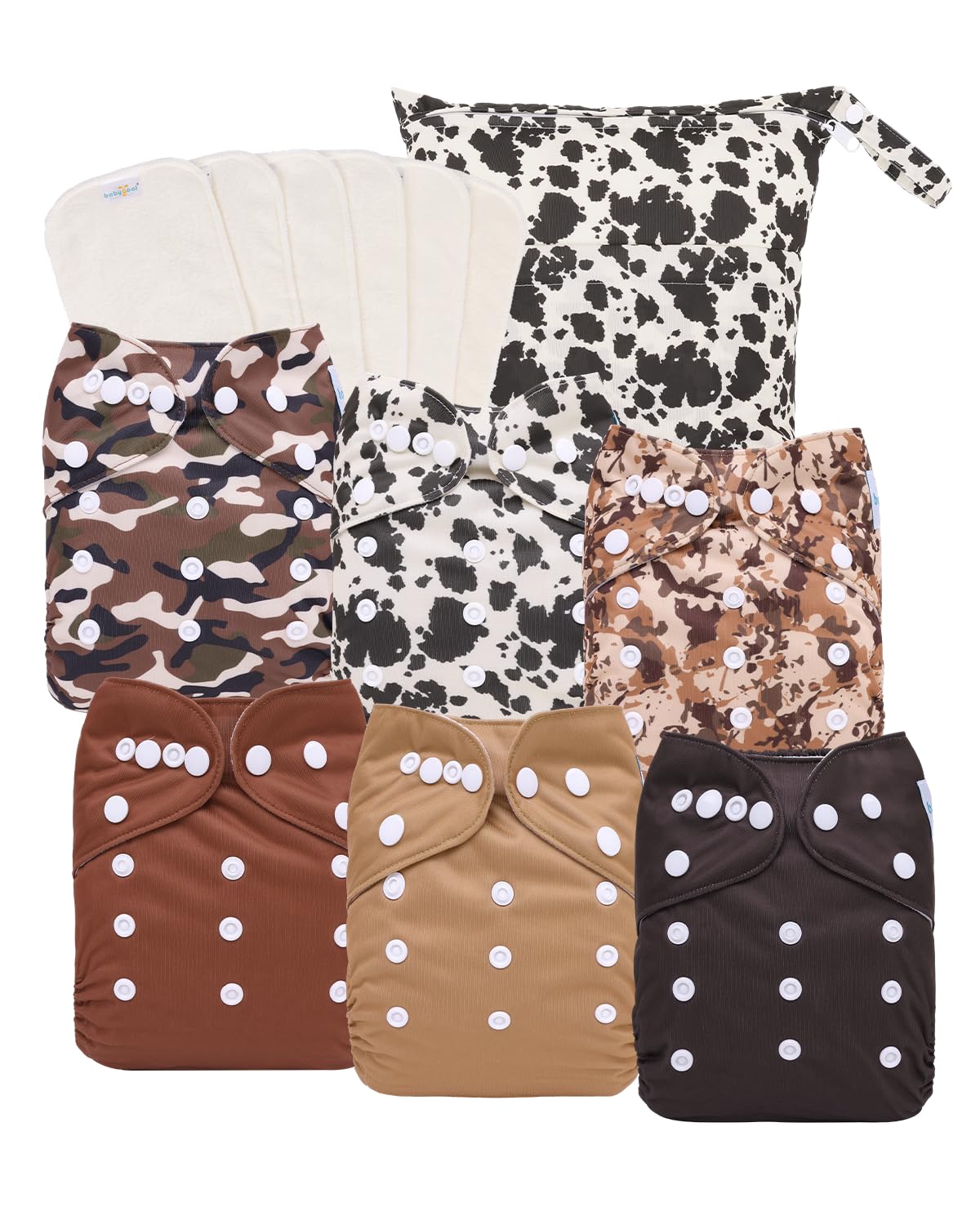 babygoal reusable cloth diapers 6-pack front view showing easy care