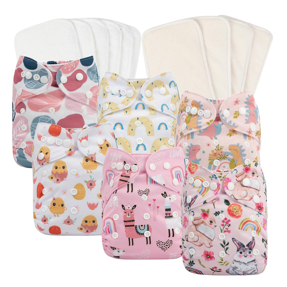 Babygoal reusable cloth diapers six-pack with soft fabric and snug fit for baby comfort.