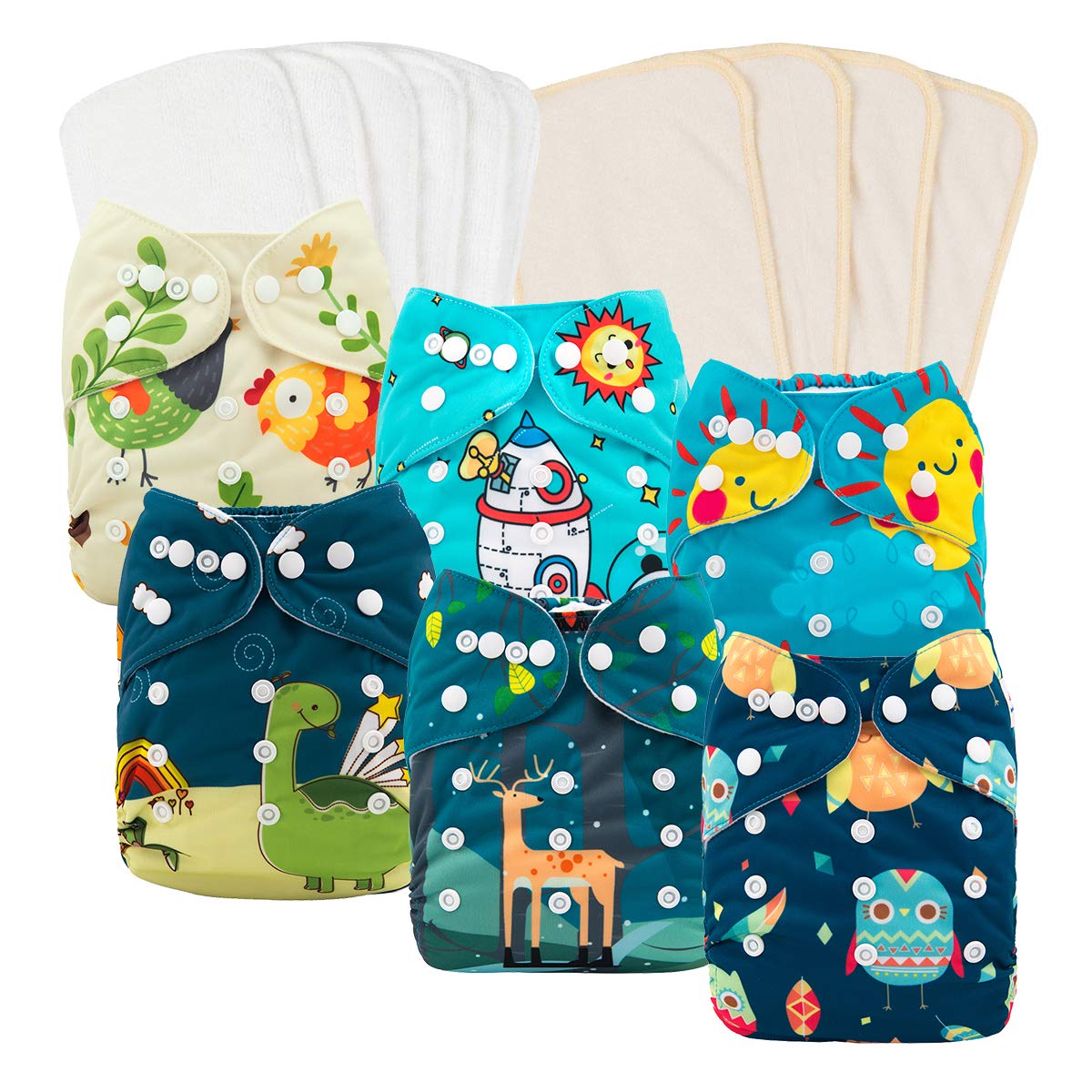 Babygoal reusable cloth diapers six-pack adjustable for growing babies.