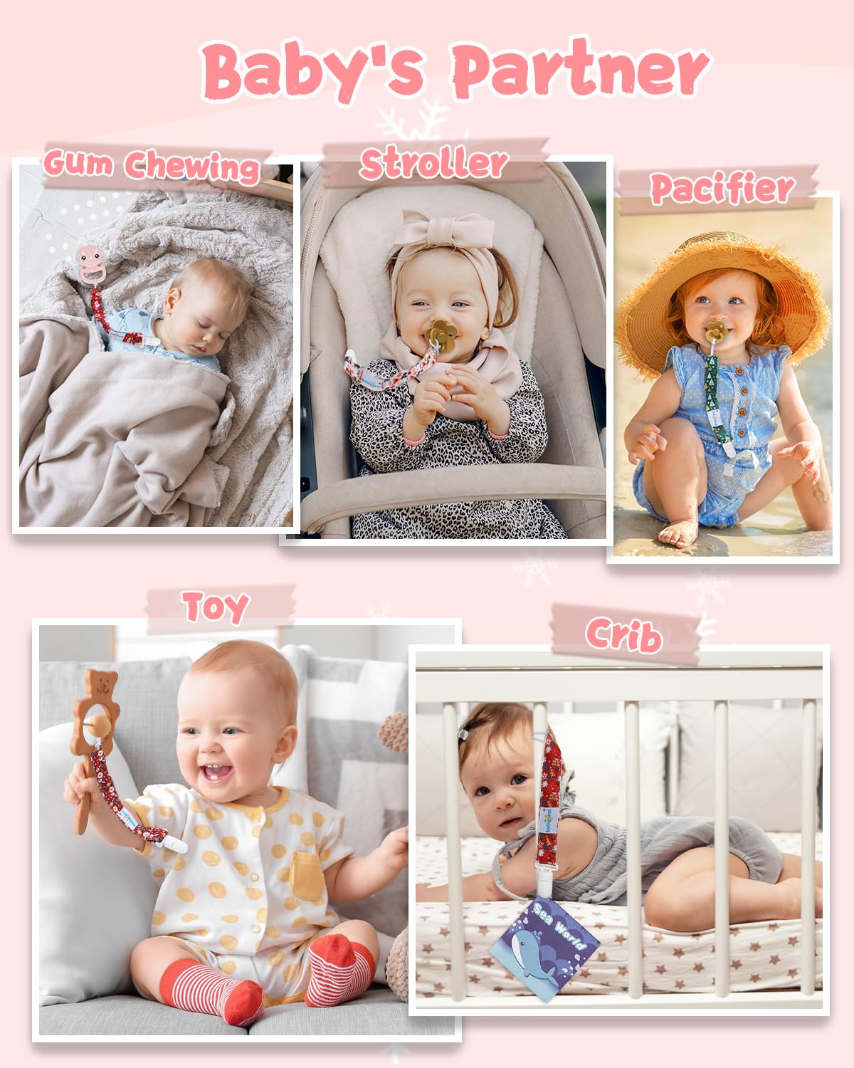 babygoal ring-clip style with plastic teeth resists breakage and protects clothing.