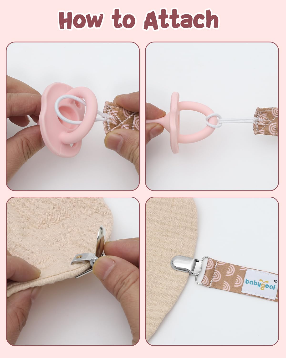 Babygoal secure clasp prevents pacifier drops during daily activity