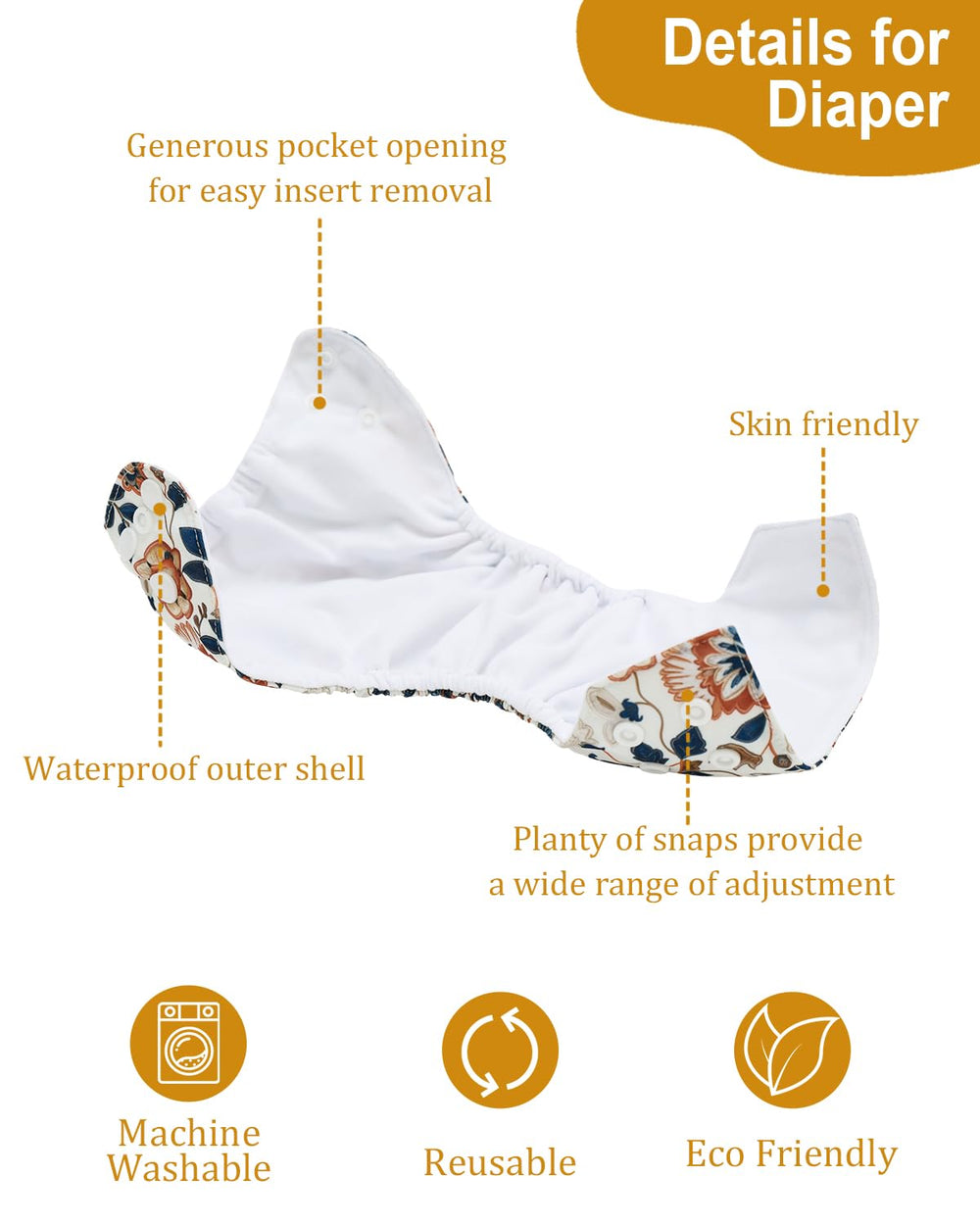 Babygoal adjustable snap closures demonstrate a snug fit as baby grows.