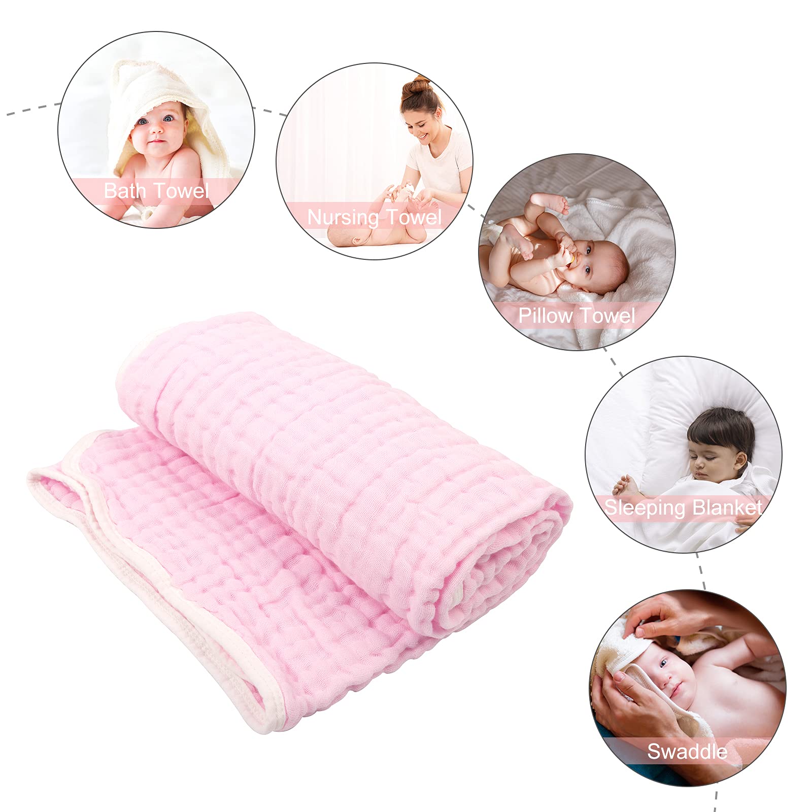 Close-up of Babygoal towel texture highlights breathable muslin for comfort.