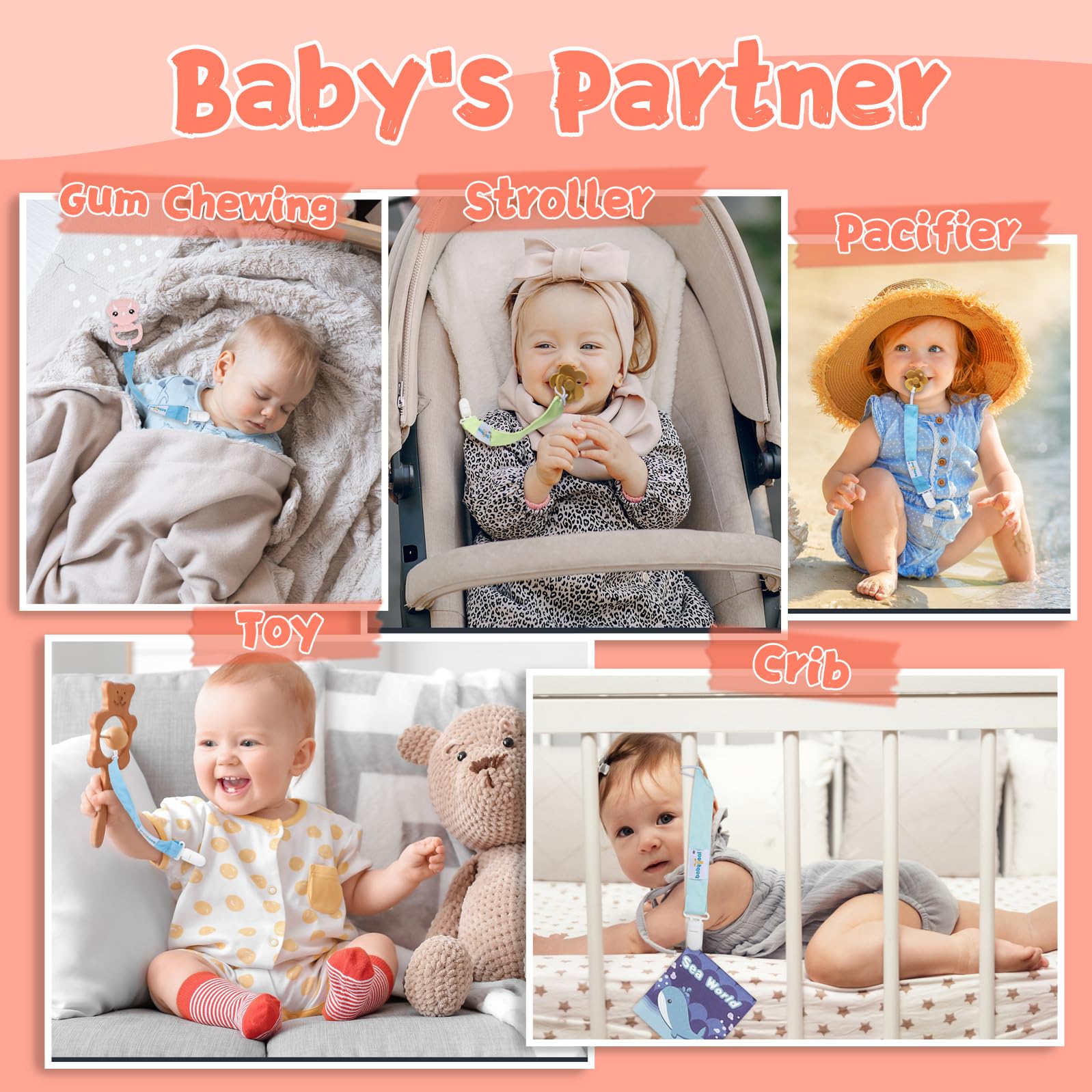 Universal ring-compatible design works with most pacifier styles.