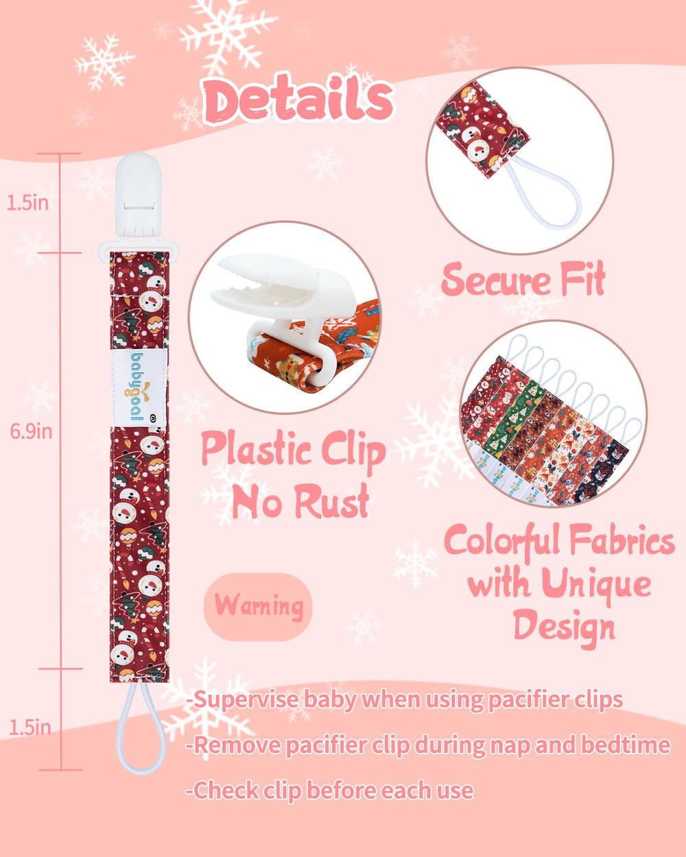babygoal universal pacifier clip fits most pacifiers and teethers.