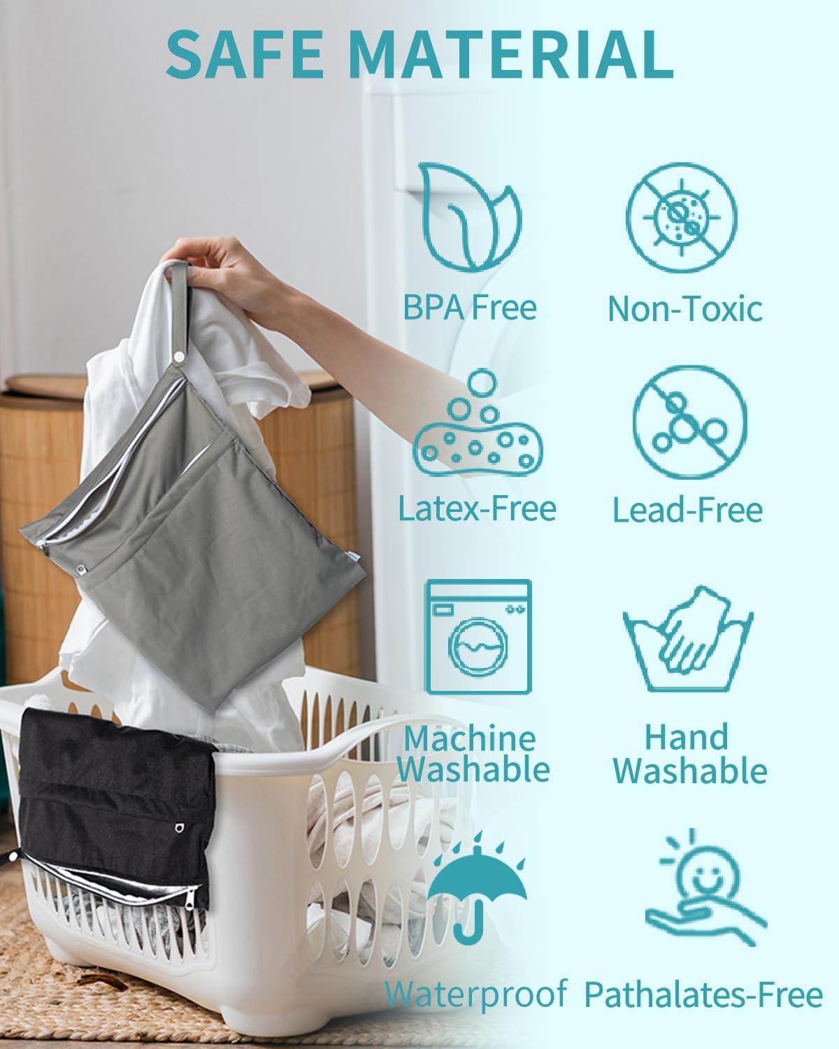 Babygoal wet bag used for diapers, swimsuits, gym gear, and more.