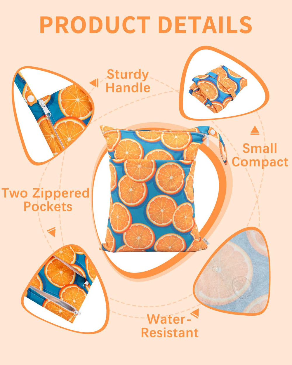 Babygoal wet bag features a snap-handle for easy hanging on a stroller.