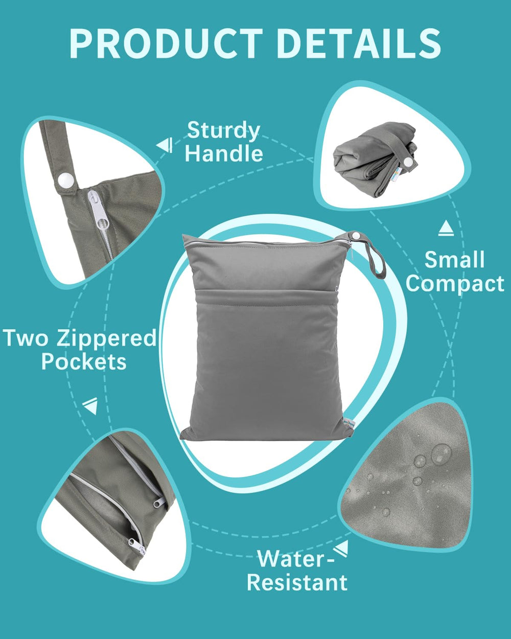 Babygoal wet bag two-pocket design keeps clean and dirty items separate.