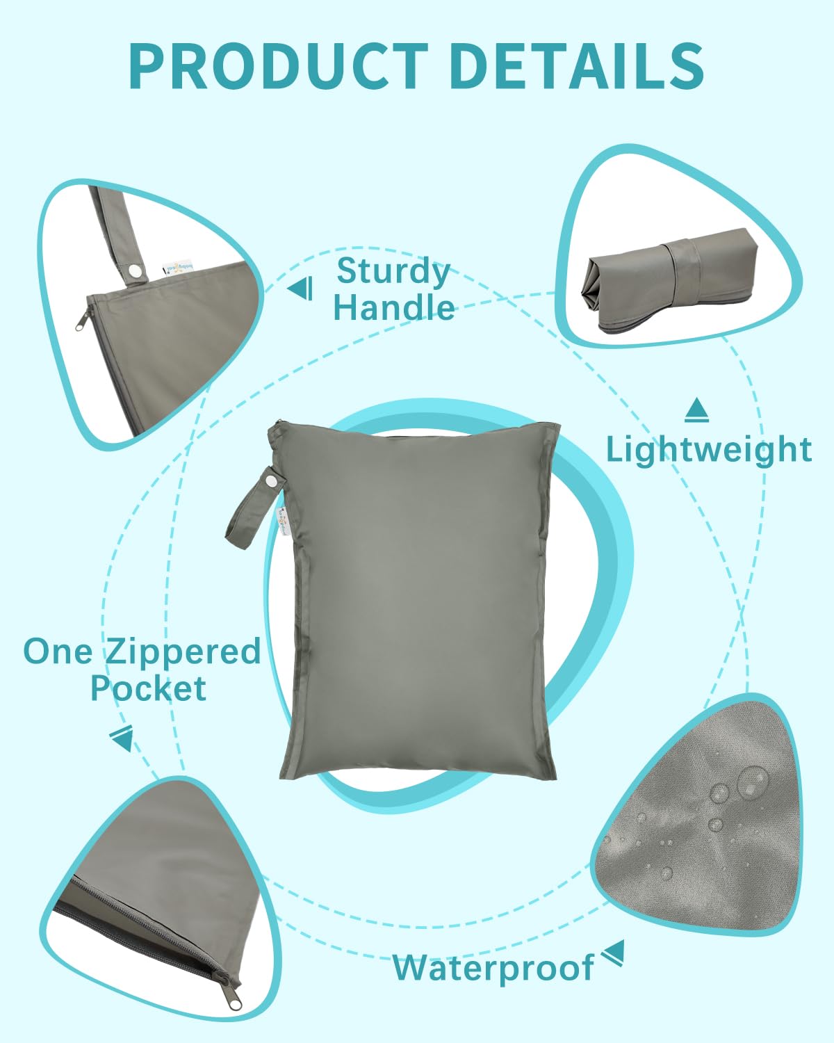 Babygoal wet-dry bag 16x13 closed zipper shows secure seal for swimming gear.