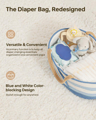 Babygreat blue-white caddy with divider, flexible organization for diapers, clothes, and toys.