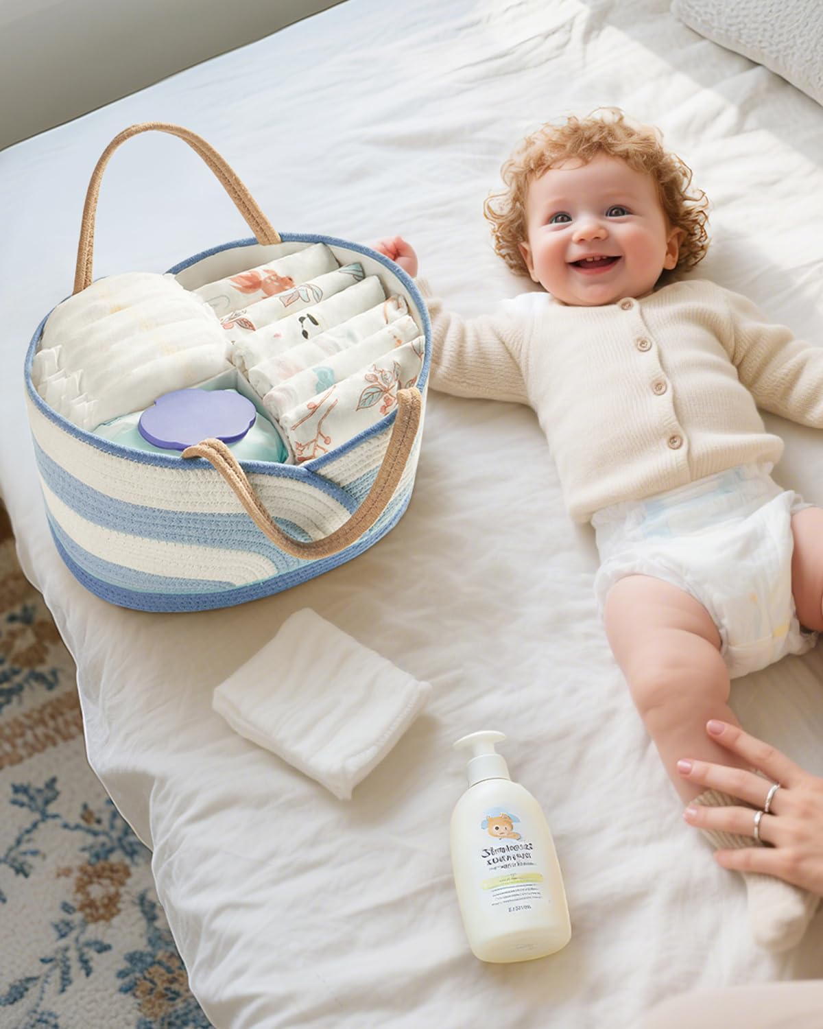 Babygreat filled caddy showing organized space for diapers, wipes, and essentials.