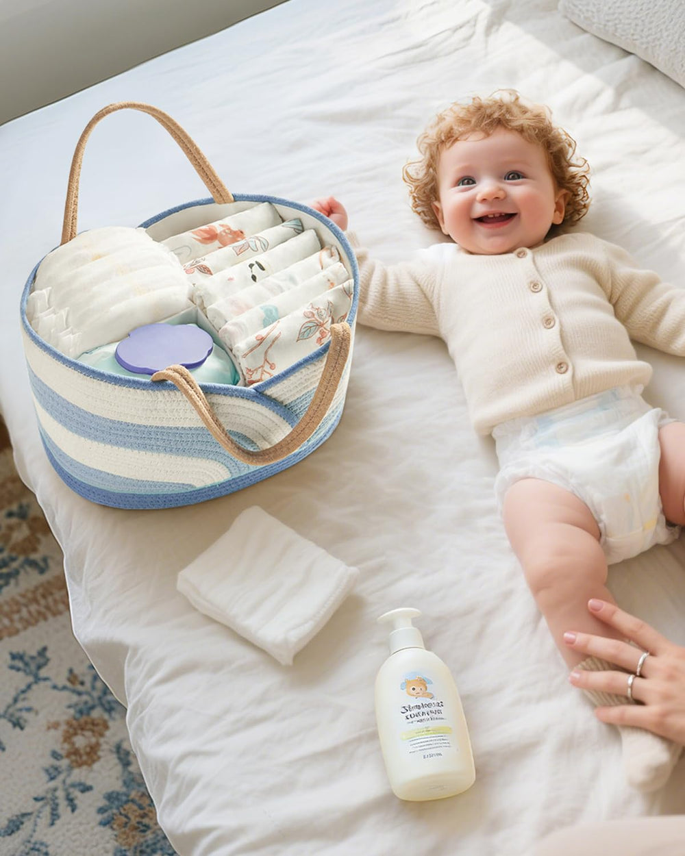 Babygreat filled caddy showing organized space for diapers, wipes, and essentials.