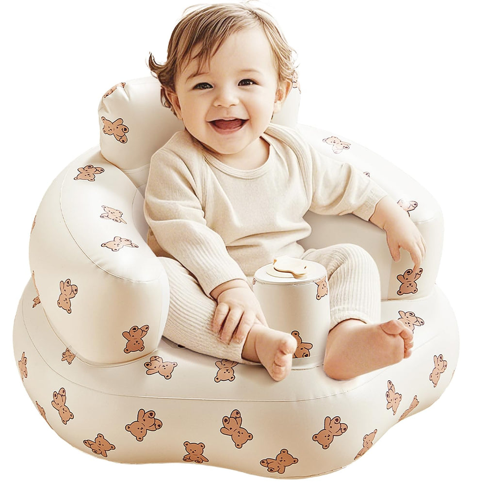 Babygreat inflatable baby seat with bear backrest provides secure support for learning to sit.