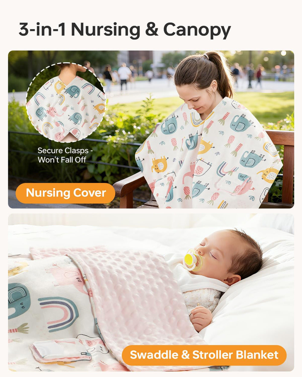 Babygreat fits as a cheerful photo backdrop with Rainbow Elephant print.