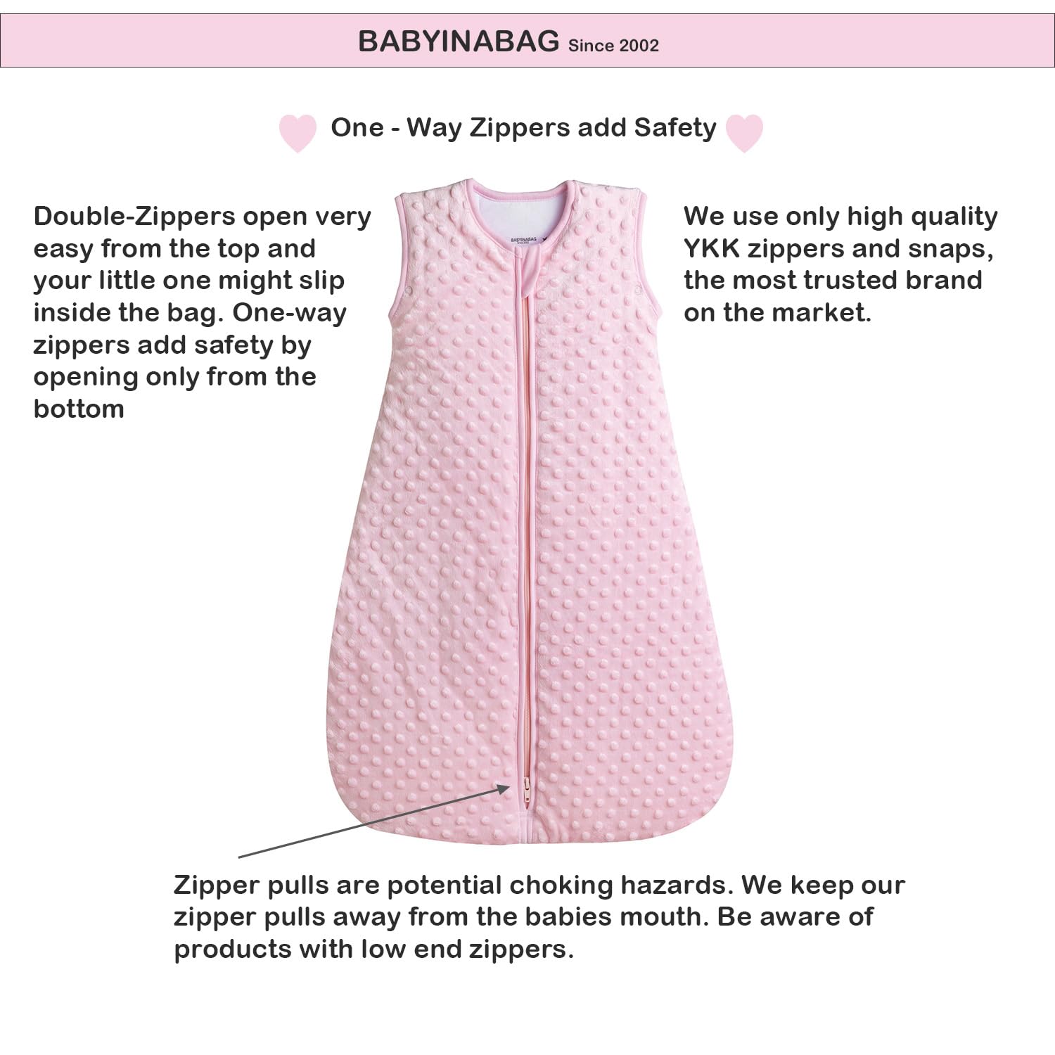 Baby in a Bag minky dot outer shell adds gentle texture and warmth