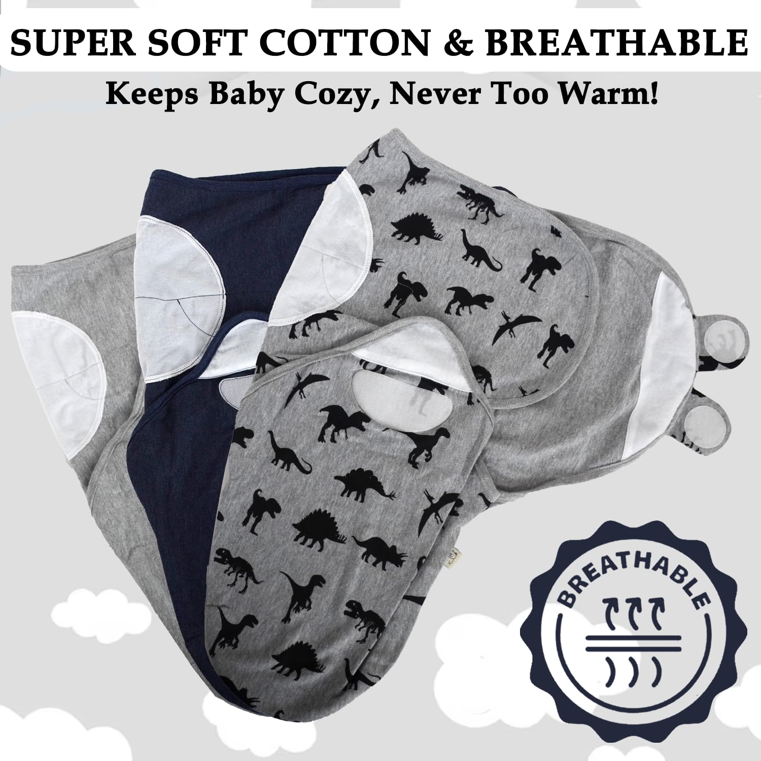 BABYKINZ 3-pack flat lay with Dino designs for versatile newborn outfits.