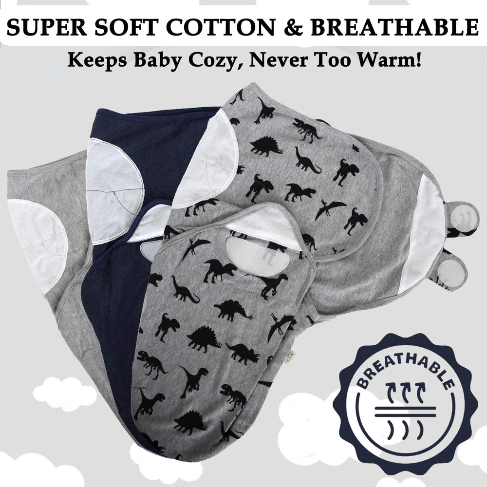 BABYKINZ 3-pack flat lay with Dino designs for versatile newborn outfits.