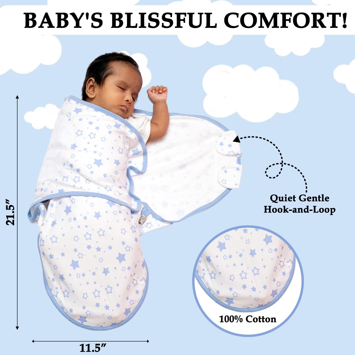 BABYKINZ blue swaddle close-up reveals breathable cotton texture and softness
