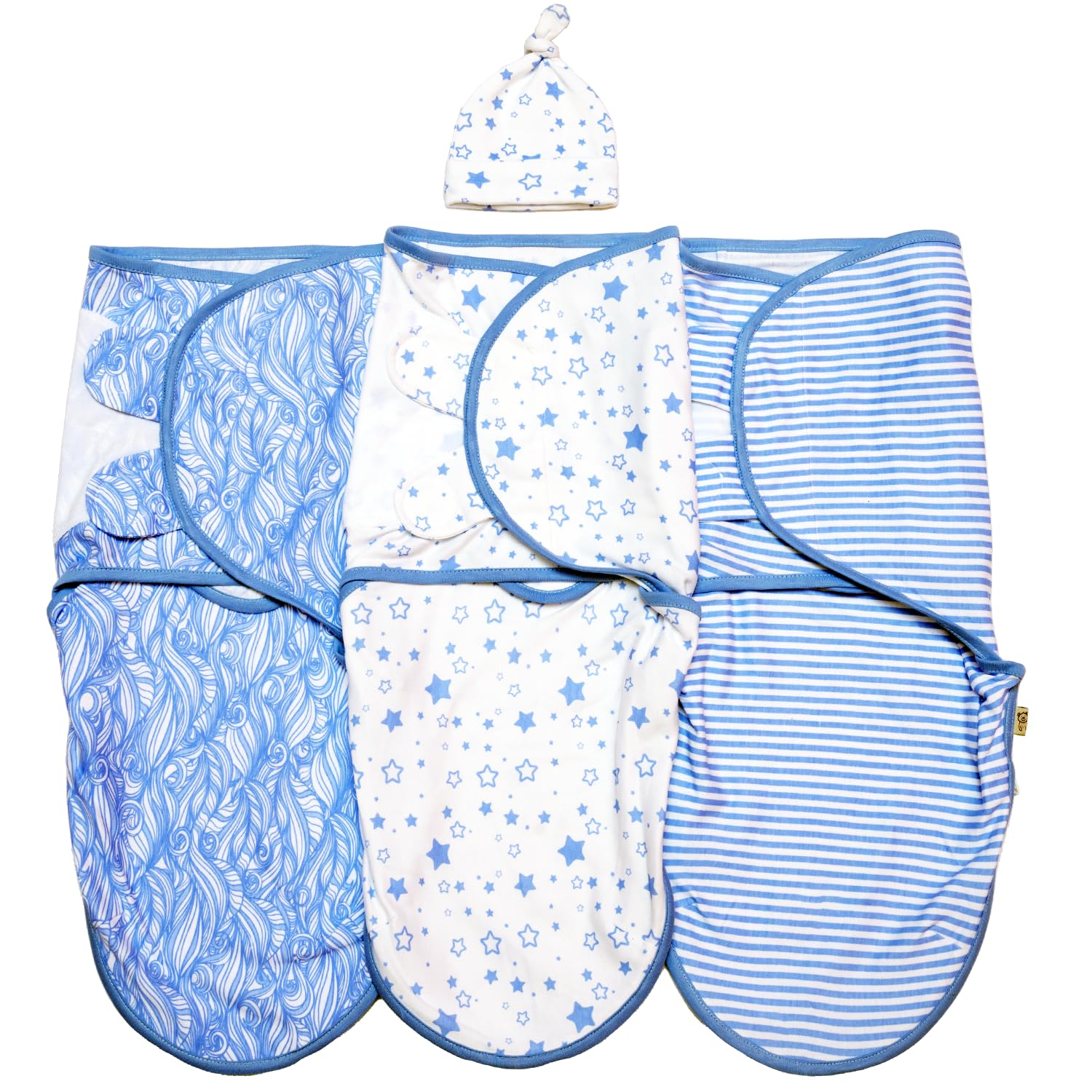BABYKINZ 3-pack blue swaddles front view offering secure, cozy sleep for newborns