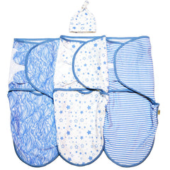 BABYKINZ 3-pack blue swaddles front view offering secure, cozy sleep for newborns