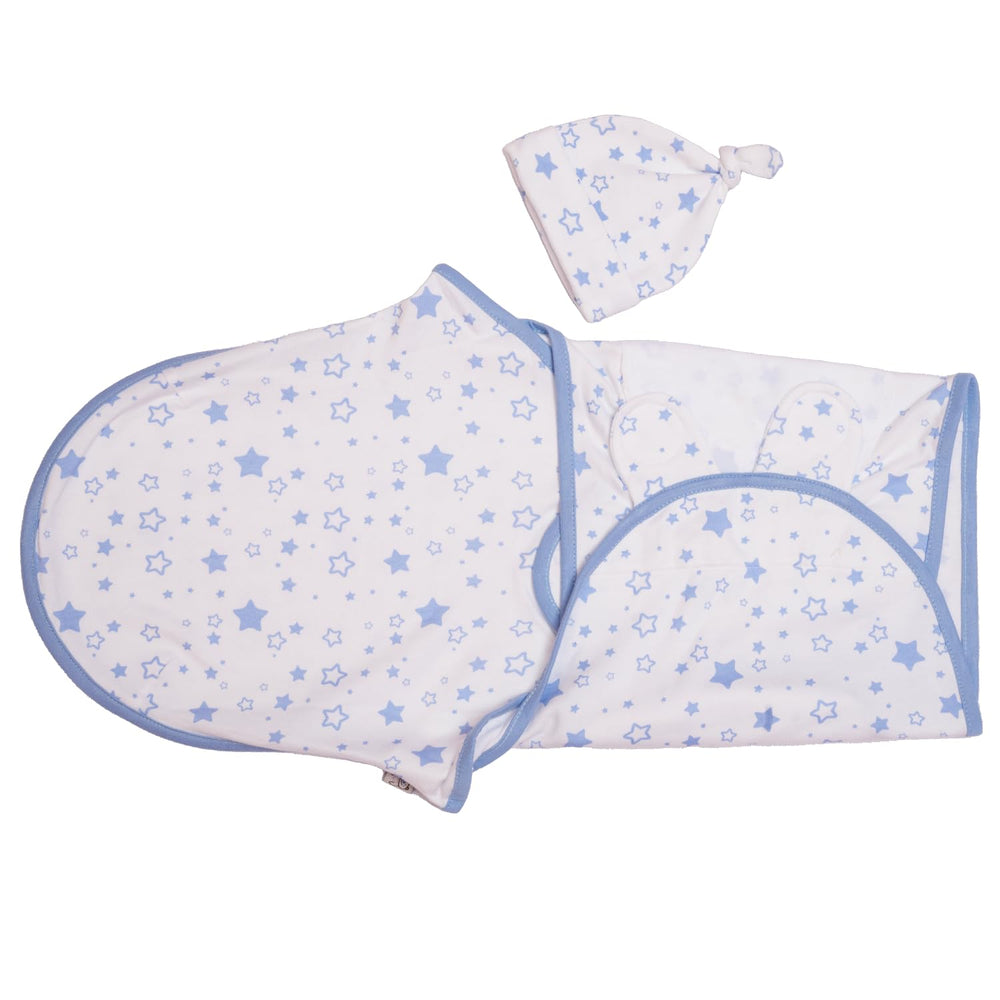 BABYKINZ blue swaddles in a nursery setup emphasizing gentle sleep solution