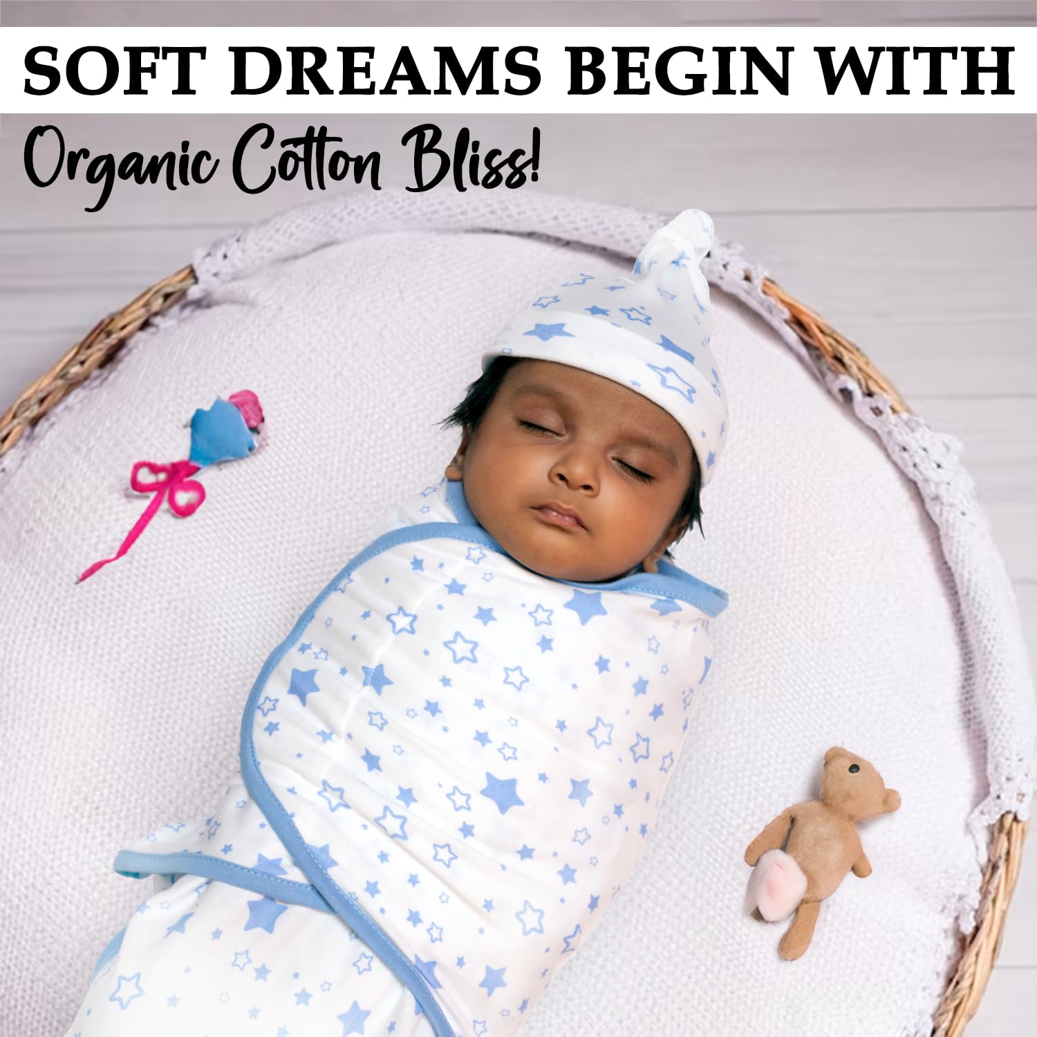 BABYKINZ blue swaddle ready for machine washing and quick dry
