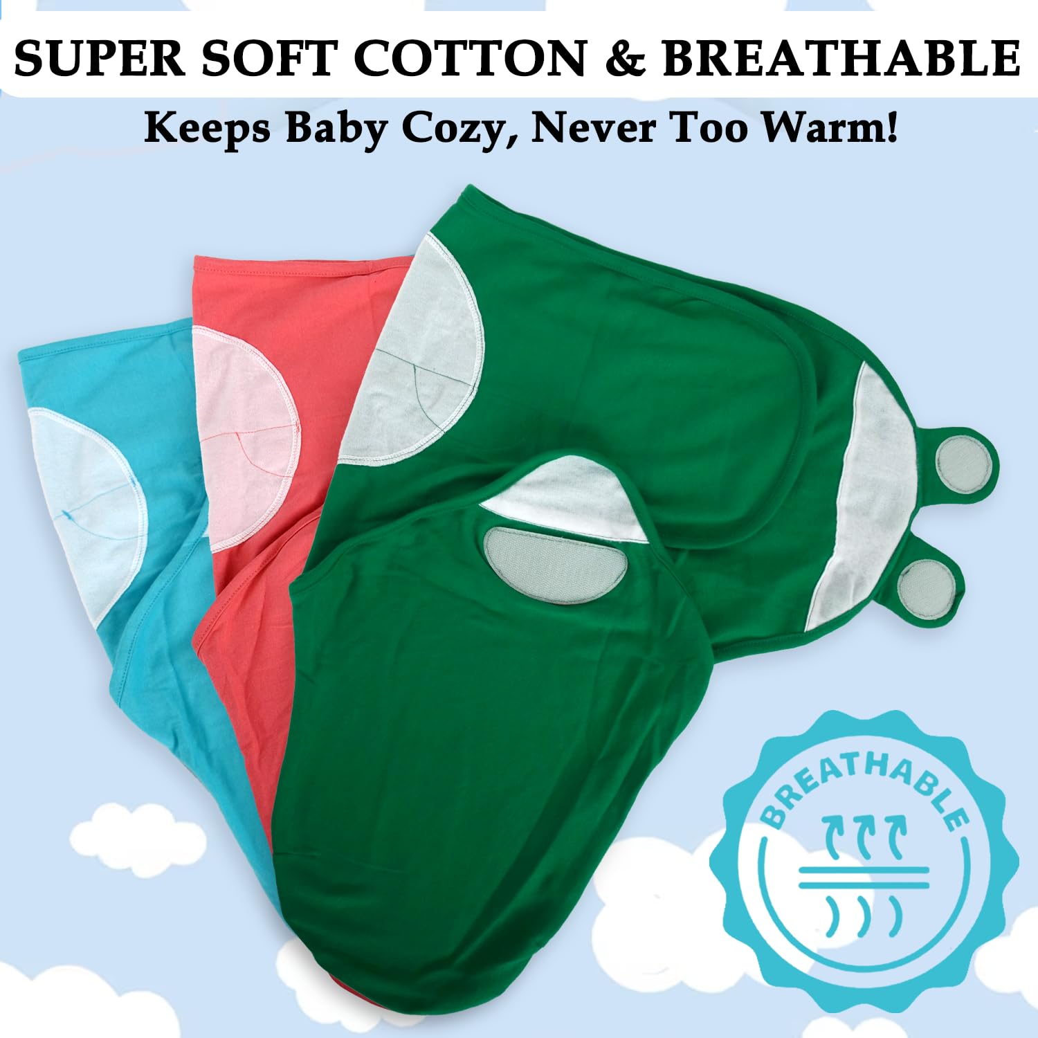 BABYKINZ swaddle with Velcro for easy diapering without full unwrap