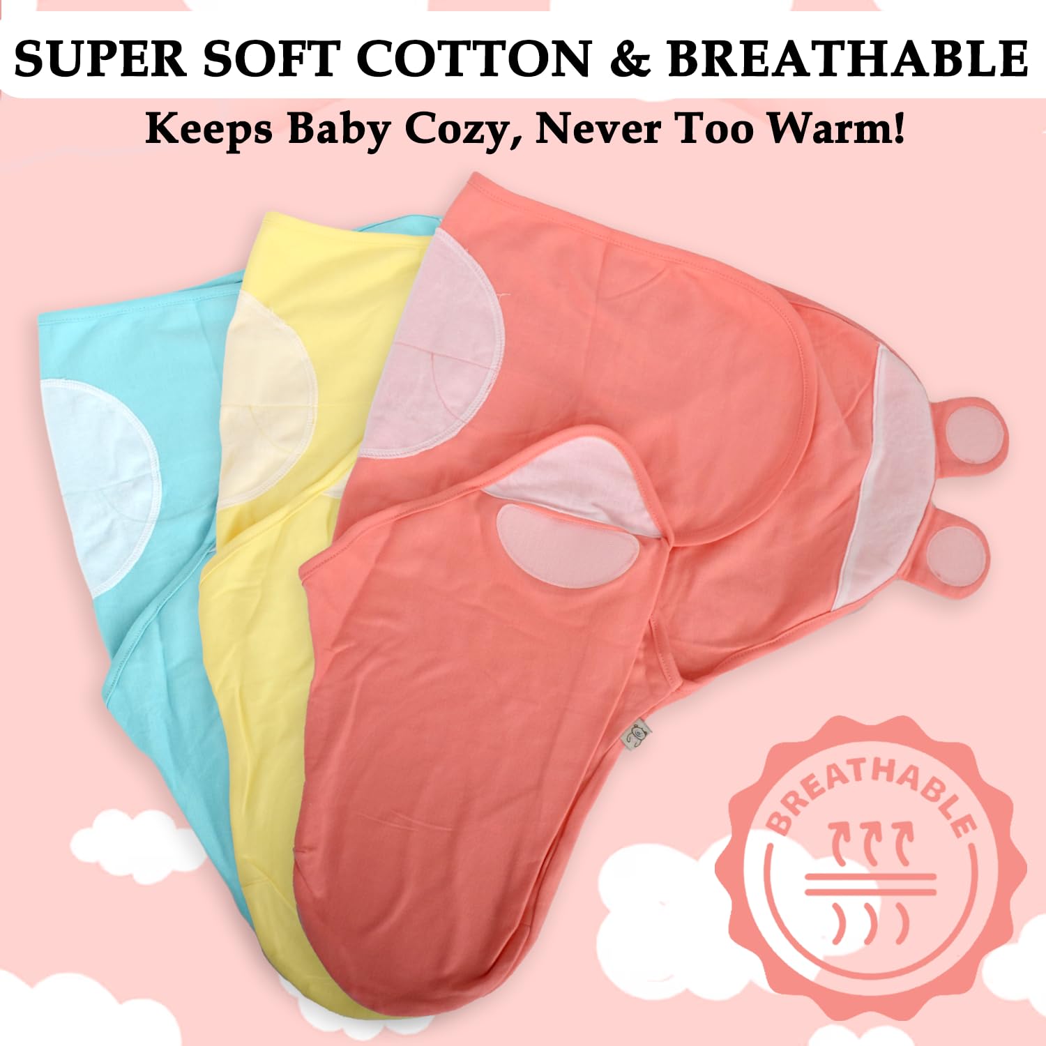 BABYKINZ ergonomic hip-support swaddle helps safe leg positioning