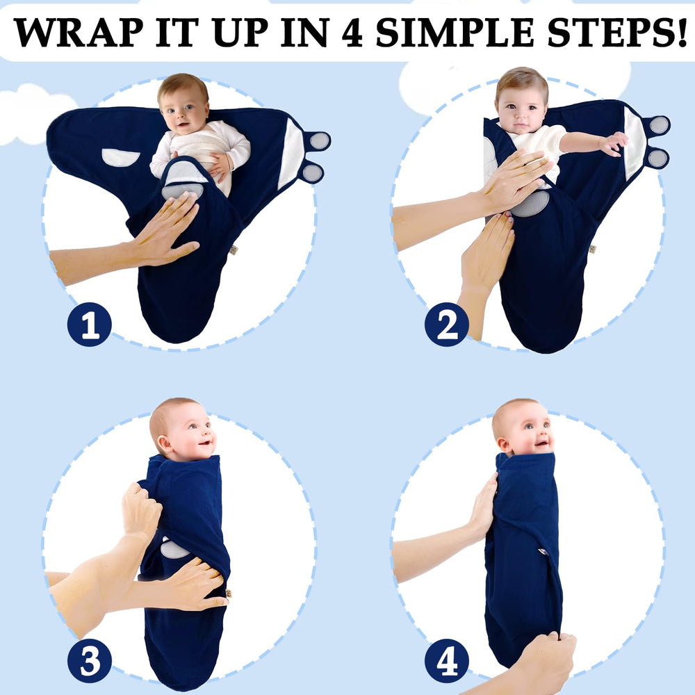 BABYKINZ swaddle on baby demonstrates snug fit for peaceful naps.