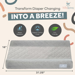 Babylicious changing pad features a non-slip design and safety buckle for secure changes.