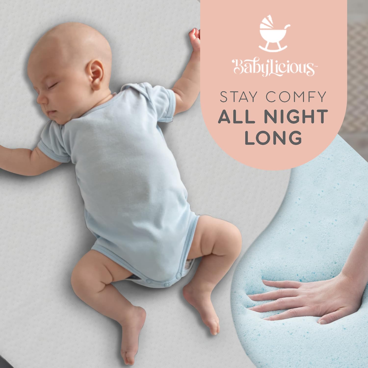 Babylicious easy carry buckle secures transport of the mattress pad.