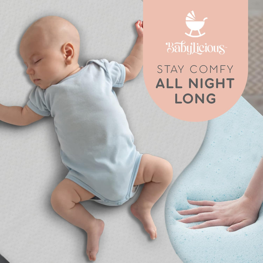 Babylicious easy carry buckle secures transport of the mattress pad.