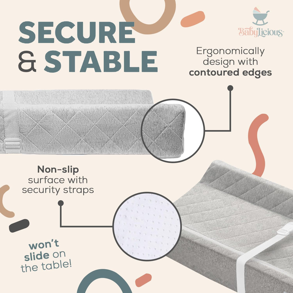 Babylicious modern grey changing pad complements nursery decor.