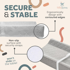 Babylicious modern grey changing pad complements nursery decor.
