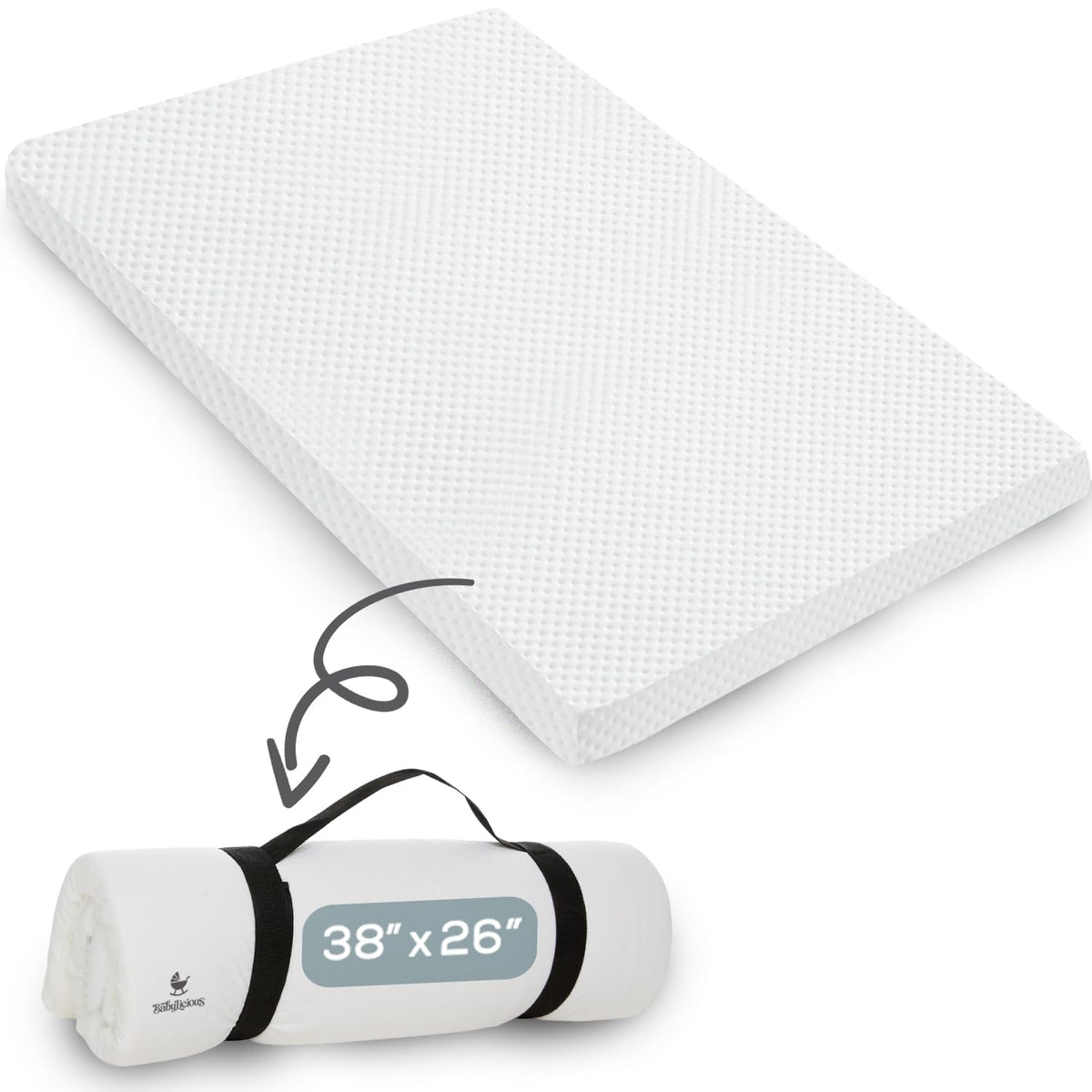 Babylicious roll-up pack and play mattress pad for travel convenience and comfort.