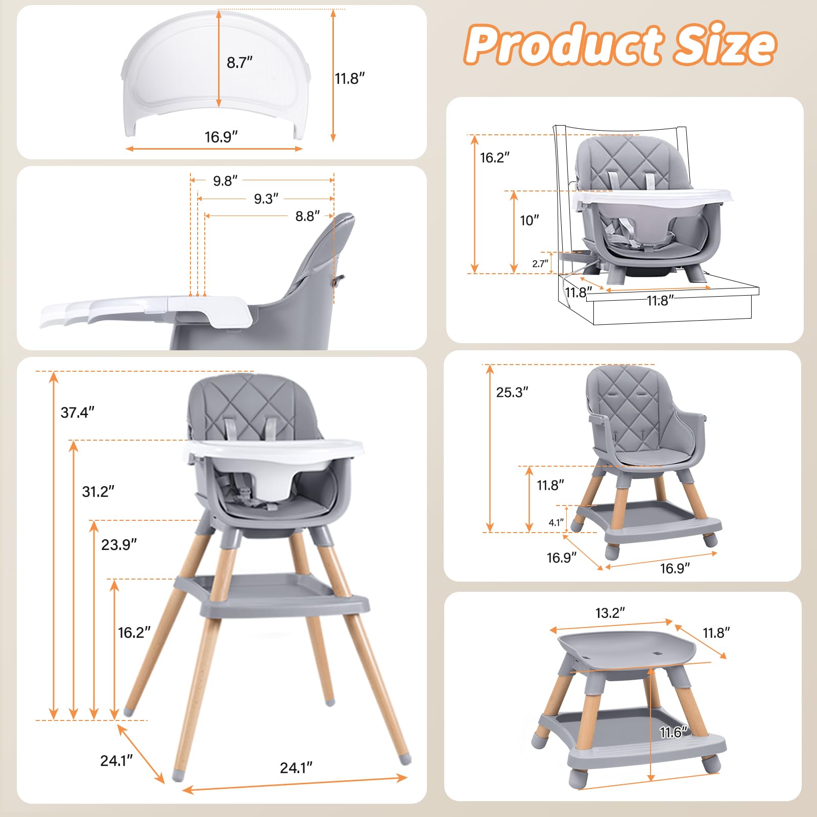 Compact Babyliebe high chair with gray finish in a modern dining space