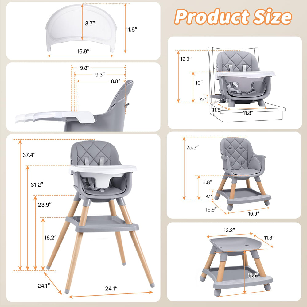 Compact Babyliebe high chair with gray finish in a modern dining space