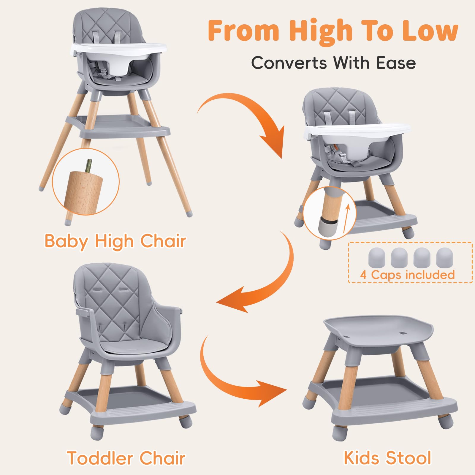 Babyliebe high chair with storage layer and integrated footrest